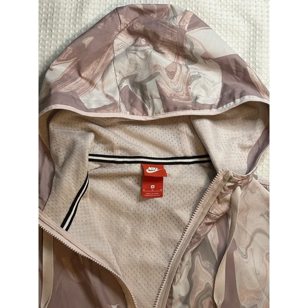 Nike Women's Medium 1/2 Zip Rain Jacket Windbreaker Marbled Pink White Pullover - Picture 7 of 16